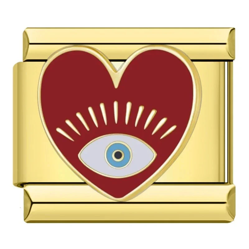Charm Coração e Olho Grego Dourado NONNA