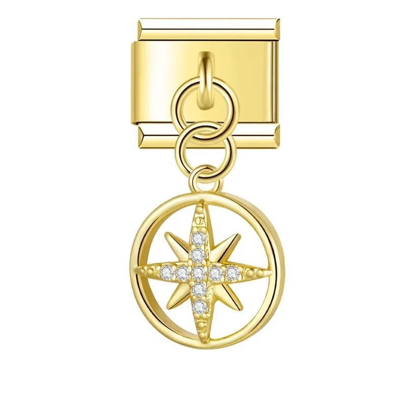 Pingente Rosa dos Ventos Cravejada Dourado