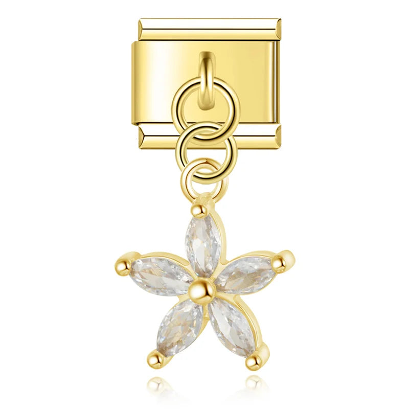 Pingente Flor de Cristal Dourado