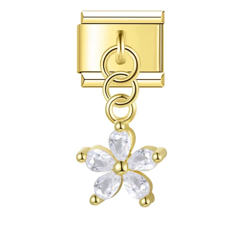Pingente Flor Cristal Delicada Dourado